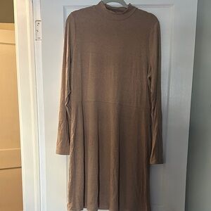 Banana Republic Long Sleeve Mock Neck A-Line Dress in Taupe Brown NWT XL/T